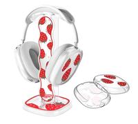 DiyGody Funda Transparente Compatible con Apple AirPods MAX 2024/2020, Cover Protectora de Auriculares Accesorios+Soporte Universal para Auriculares Portátiles Desmontables con Base Resistente, Fresa