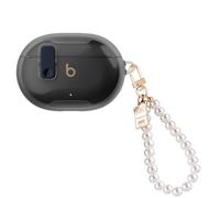 DiyGody Funda Transparente Compatible con Beats Studio Buds/Beats Studio Buds Plus, Cover Protectora con Llavero de Perlas para Mujeres, Case Protección en TPU Antipolvo Antiarañazos Antigolpes, Negro