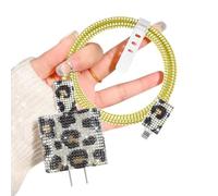 DiyGody Set de Protección para Cargador 18/20W Compatible con iPhone, Protectora de Cargador con Diseño de Leopardo Diamante, Previene Cable USB-C Tipo-L Wrap Enrede Rompa para Mujeres, Negro Amarillo