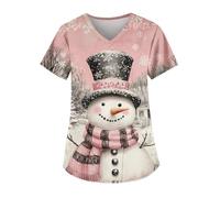 DIYIOUZHOU Camiseta quirúrgica de Navidad para mujer, con estampado de Navidad, cuello en V, para vacaciones, elástica, antiarrugas, uniforme de enfermería con bolsillos, 04-rosa claro, 3XL