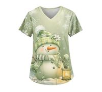 DIYIOUZHOU Camiseta quirúrgica de Navidad para mujer, con estampado de Navidad, cuello en V, para vacaciones, elástica, antiarrugas, uniforme de enfermería con bolsillos, 05-verde fluorescente, S
