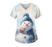 DIYIOUZHOU Camiseta quirúrgica de Navidad para mujer, con estampado de Navidad, cuello en V, para vacaciones, elástica, antiarrugas, uniforme de enfermería con bolsillos, 02-blanco, L