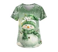 DIYIOUZHOU Camiseta quirúrgica de Navidad para mujer, con estampado de Navidad, cuello en V, para vacaciones, elástica, antiarrugas, uniforme de enfermería con bolsillos, 05-verde menta, M