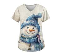 DIYIOUZHOU Camiseta quirúrgica de Navidad para mujer, con estampado de Navidad, cuello en V, para vacaciones, elástica, antiarrugas, uniforme de enfermería con bolsillos, 03-azul, S