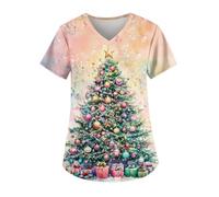 DIYIOUZHOU Camiseta quirúrgica de Navidad para mujer, con estampado de Navidad, cuello en V, para vacaciones, elástica, antiarrugas, uniforme de enfermería con bolsillos, 04-verde militar, XL