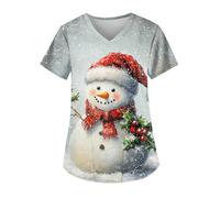 DIYIOUZHOU Camiseta quirúrgica de Navidad para mujer, con estampado de Navidad, cuello en V, para vacaciones, elástica, antiarrugas, uniforme de enfermería con bolsillos, 01-rojo, L