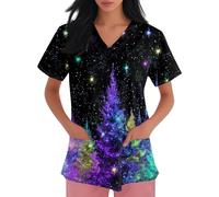 DIYIOUZHOU Camiseta quirúrgica para mujer, con estampado de Papá Noel, cuello en V, elástica, talla grande, uniforme de enfermería con bolsillos, 01-azul claro, M