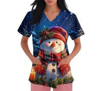 DIYIOUZHOU Camiseta quirúrgica para mujer, con estampado de Papá Noel, cuello en V, elástica, talla grande, uniforme de enfermería con bolsillos, 02-azul real, 5XL
