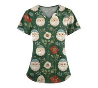 DIYIOUZHOU Camiseta quirúrgica para mujer, con estampado de Papá Noel, cuello en V, estampado de dibujos animados, manga corta, uniforme de enfermería con bolsillos, 03-verde militar, XL