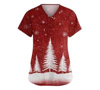 DIYIOUZHOU Camiseta quirúrgica para mujer, diseño de Papá Noel, cuello en V, para enfermera, pediátrica, uniforme médico con bolsillos, 03-bermellón, M