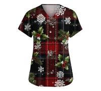 DIYIOUZHOU Camiseta quirúrgica para mujer, diseño de Papá Noel, cuello en V, para enfermera, pediátrica, uniforme médico con bolsillos, 03-vino, M
