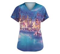 DIYIOUZHOU Camiseta quirúrgica para mujer, diseño de Papá Noel, cuello en V, para enfermera, pediátrica, uniforme médico con bolsillos, 02-azul real, M