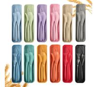DIYJEP 12 juegos de cubiertos de plástico, cubiertos portátiles para camping, cubertería de viaje reutilizable con estuche, cuchara de plástico, tenedor, cuchillo, cubertería para niños, adultos