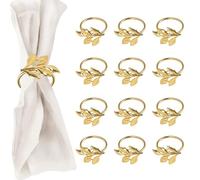 DIYJEP 12 Piezas servilletero de Metal, Anillo de servilleta Forma de Hoja, Delicados Servilletero Individuales de Metal para Banquete de Boda cumpleaños Decoración de Mesa de Cena de Navidad (Oro)
