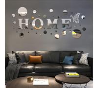 DIYJEP 37 calcomanías acrílicas de espejo 3D para pared, letras para el hogar y forma redonda, efecto espejo, decoración extraíble para sala de estar, dormitorio, fondo de TV, decoración moderna para