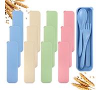 DIYJEP Juego de 12 cubiertos de viaje con funda, cubiertos portátiles de camping, cuchara de plástico reutilizable, tenedor, cuchillo, cubiertos para adultos, picnic, escuela, oficina, uso diario al