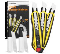 DIYLAND 3 Cortadores Profesionales Con 20 Cuchillas Adicionales De Acero Al Carbono, Cortador Cuchilla Separable, Cutters Profesionales De Metal Con Mango De Goma Para Cortar Papel, Cartón