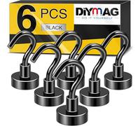 DIYMAG Ganchos magnéticos negros, resistentes de neodimio de tierras raras con revestimiento de níquel para cocina, crucero, aula, lugar de trabajo, oficina y garaje, etc., 6 paquetes