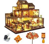 Diymnhaus - Kit de muebles de casa de muñecas en miniatura japonesa vintage a escala 1:24, kit de fabricación de mini casa con luces LED y música, regalo creativo para amigos