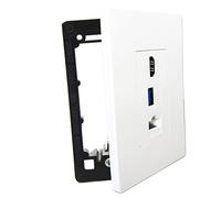 diyTech Premium 1 HDMI, 1 USB, 1 Ethernet Cat 6 RJ45, paso a través, con soporte de montaje, para configuraciones Ethernet HDMI USB, toma de placa de pared sin tornillos, color blanco