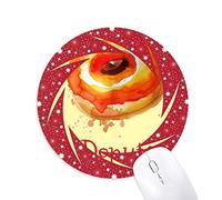DIYthinker Acuarela Pintada a Mano Donut Naranja Postre Wheel Mouse Pad de Goma roja Redonda