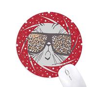 DIYthinker Animal Print de Leopardo Sunglass Cabeza del Gato Wheel Mouse Pad de Goma roja Redonda