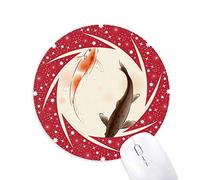 DIYthinker Chino Tradicional japonés Lucky Fish Wheel Mouse Pad de Goma roja Redonda