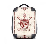 DIYthinker Corazones Pica roja Corona Esqueleto Poker Caso de la Tarjeta de Transporte para Hombro Duro Niños Mochila 15" Regalo