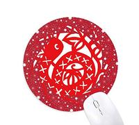 DIYthinker Corte de Papel China Zodiaco Serpiente Animal Wheel Mouse Pad de Goma roja Redonda