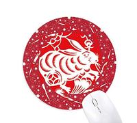 DIYthinker Corte de Papel Conejos Animal China Zodiaco Wheel Mouse Pad de Goma roja Redonda