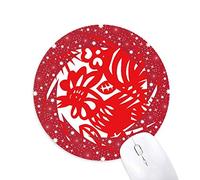 DIYthinker Corte de Papel Gallo Animal China Zodiac Wheel Mouse Pad de Goma roja Redonda