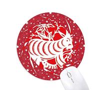 DIYthinker Corte de Papel ovejas Animal China Zodiaco Wheel Mouse Pad de Goma roja Redonda