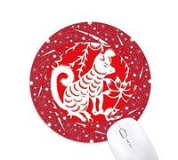 DIYthinker Corte de Papel Perro Animal China Zodiaco Wheel Mouse Pad de Goma roja Redonda