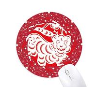 DIYthinker Corte de Papel Tiger Animal China Zodiaco Wheel Mouse Pad de Goma roja Redonda