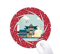 DIYthinker Famosas Atracciones turisticas en Seúl, Corea Wheel Mouse Pad de Goma roja Redonda
