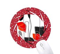 DIYthinker Flores Rojas Arte Abstracto Linea Pintura Corn Poppy Wheel Mouse Pad de Goma roja Redonda