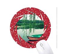 DIYthinker Fotografia de Hoja de Sauce Boat Lake Wheel Mouse Pad de Goma roja Redonda