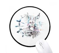 DIYthinker Globo Big Ben Torre Eiffel Pintura De La Acuarela Redondo Negro Bordes Titched Regalo De La Oficina del Juego Alfombrillas Antideslizantes