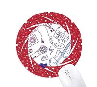 DIYthinker Headset combinación música patrón ilustrar Wheel Mouse Pad de Goma roja Redonda