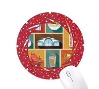 DIYthinker Hong Kong Comida Local y Lugar Wheel Mouse Pad de Goma roja Redonda