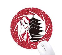 DIYthinker Japan Japanese Estilo Kimono Chica Wheel Mouse Pad de Goma roja Redonda