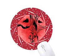 DIYthinker Japan Japanese Estilo Rojo Crane Wheel Mouse Pad de Goma roja Redonda