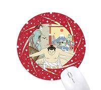 DIYthinker Japan Ukiyo - e japonés Hojas Wheel Mouse Pad de Goma roja Redonda