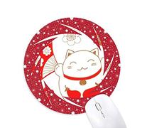 DIYthinker Japón Lucky Fortune Gato Flor de Cobre Wheel Mouse Pad de Goma roja Redonda