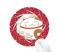 DIYthinker Japón Lucky Fortune Gato Flor de Cobre Wheel Mouse Pad de Goma roja Redonda