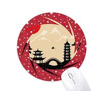 DIYthinker Japón Negro Blanco Rojo Amarillo Temple Wheel Mouse Pad de Goma roja Redonda