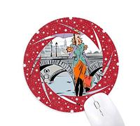 DIYthinker Lady River Bridge Francia Marca Wheel Mouse Pad de Goma roja Redonda