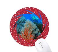 DIYthinker Los Peces del océano Buceo Coral Science Nature Picture Wheel Mouse Pad de Goma roja Redonda