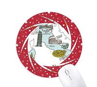 DIYthinker Mapa Ciudad Italia Landmark National Flag Pattern Wheel Mouse Pad de Goma roja Redonda
