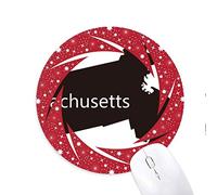 DIYthinker Massachusetts USA Mapa Silueta Wheel Mouse Pad de Goma roja Redonda
